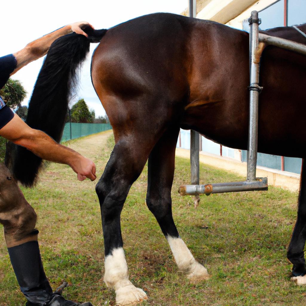 Chiropractor treating horse's gait